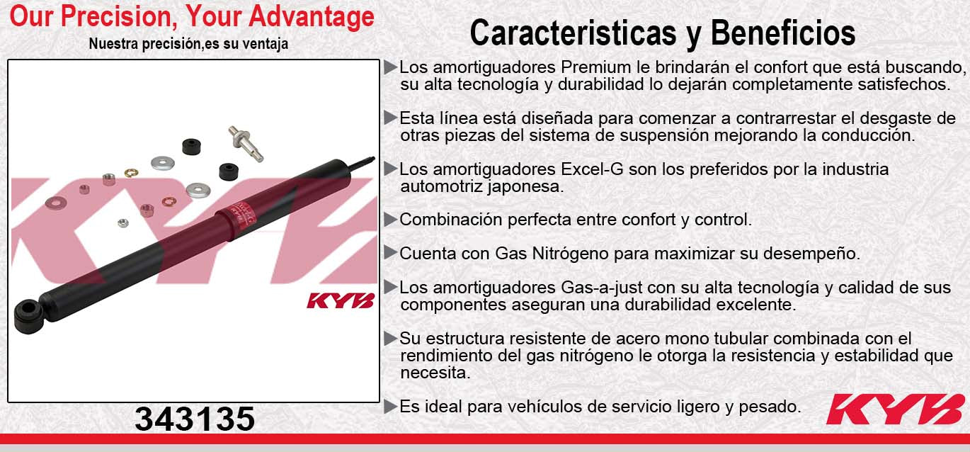 AMORTIGUADOR TRASERO DERECHO GAS EXCEL-G FORD. GALIXIE 500 (1965-1978) - GRAND MARQUIS 4.6 (1992-2006) - MUSTANG (1979-1993) - MERCURI. CAPRICE (1978-1986) - ZEPHIR (1978-1986) - F-250 (1980-1982) - CROWN VICTORIA 4.6 (1979-2006) - THUNDERBIRD KYB