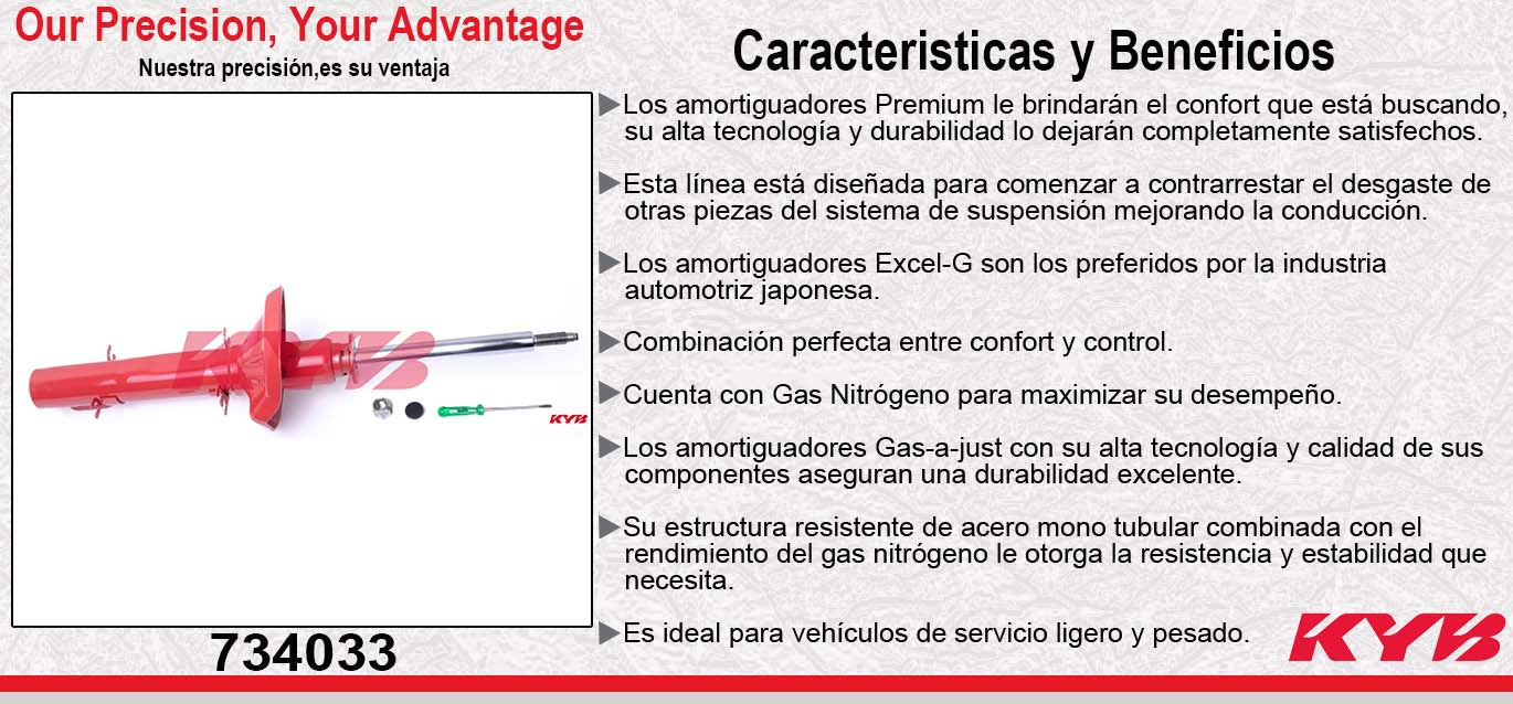 AMORTIGUADOR DELANTERO GAS EXCEL-G SEAT LEON GENERACIËN IV TODOS (EXC. SUS. DEPORTIVA) 2001-2007 - SEAT TOLEDO GENERACIËN IV TODOS (EXC. SUS. DEPORTIVA) 2001-2005 - AUDI A3 1.6, 1.8, 1.8 TURBO (SIN SUSPENSION DEPORTIVA) 1996-2003. KYB