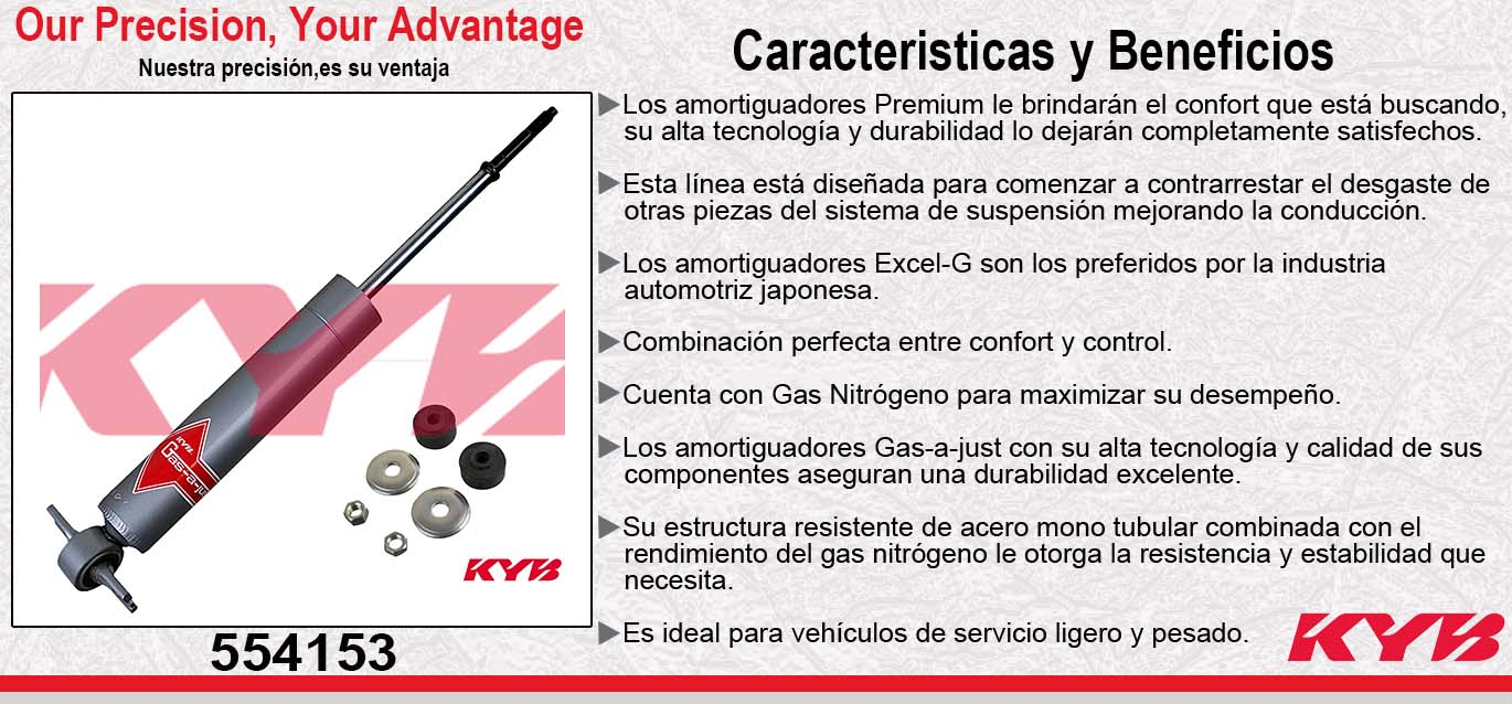 AMORTIGUADOR DELANTERO GAS-A-JUST CHEV. EXPRESS (1996-2002) - PICKUP C1500, C2500 (1987-2000) - SAVANA (1996-2002) - SUBURBAN (1992-1999) - TAHOE (1995-2000) - YUKON (1995-1999) - TOYOTA T100 (1993-1998). KYB