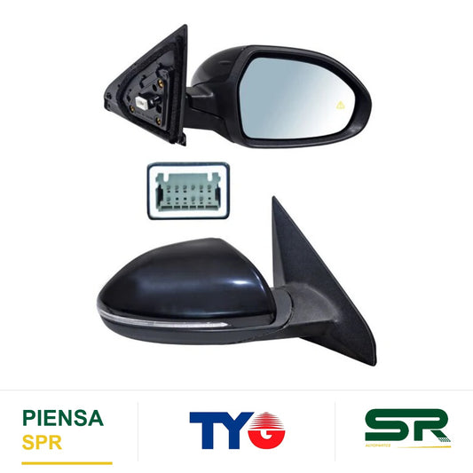 ESPEJO DERECHO CON DIRECCIONAL CON SENSOR PARA PINTAR ELÉCTRICO KIA CON DESEMPAÑANTE PUNTO CIEGO AUTOABATIBLE 10 PINES K3 2024-2027 TYG