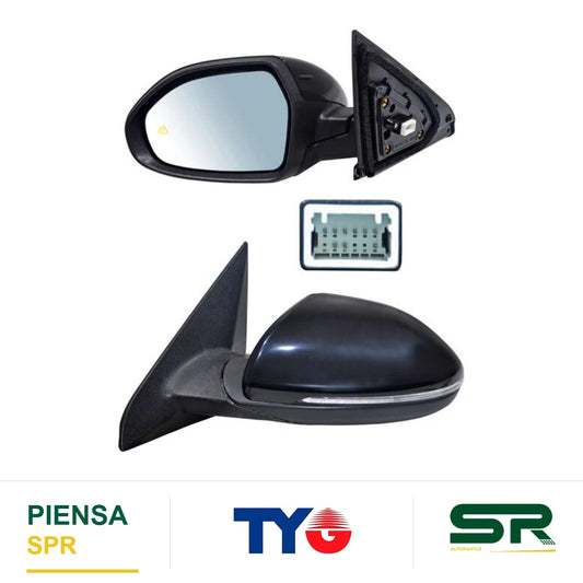 ESPEJO IZQUIERDO CON DIRECCIONAL CON SENSOR PARA PINTAR ELÉCTRICO KIA CON DESEMPAÑANTE PUNTO CIEGO AUTOABATIBLE 10 PINES K3 2024-2027 TYG