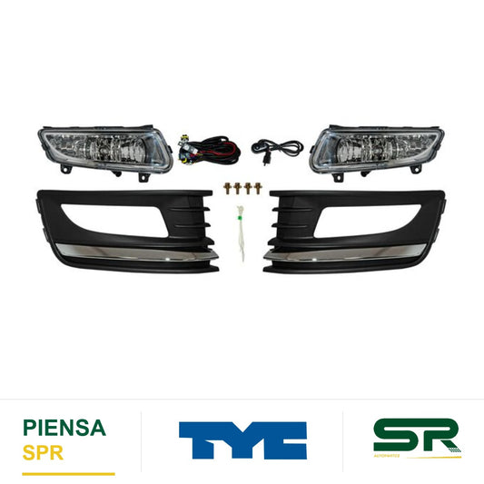 FARO DE NIEBLA CON MOLDURA CROMADA LÍNEA ANTERIOR JUEGO VOLKSWAGEN VENTO 2016-2020 C / PARRILLA TYC