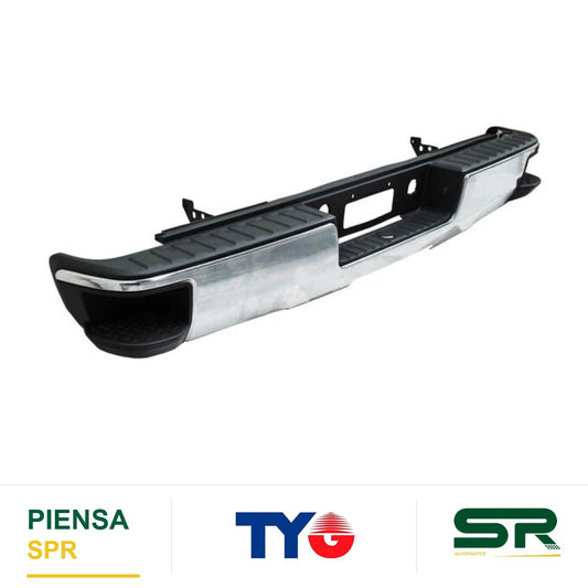 DEFENSA TRASERA CROMADA COMPLETA CON ESCALON SIN HOYO PARA SENSOR CHEVROLET PICKUP 2014-2018 TYG