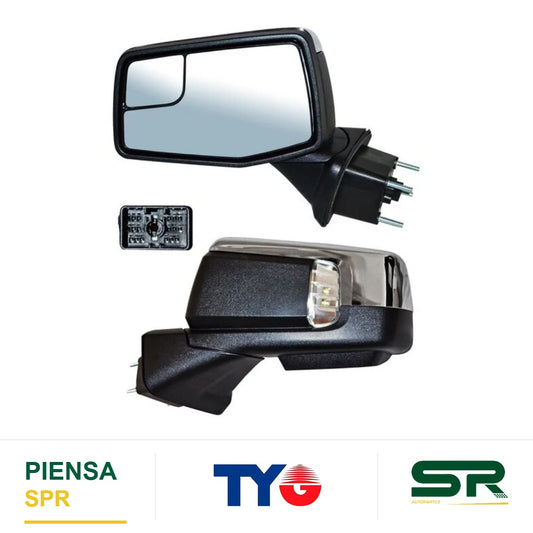 ESPEJO IZQUIERDO ELÉCTRICO 13 PINES CON DIRECCIONAL CON DESEMPAÑANTE AUTOABATIBLE CROMADO CON SENSOR DE PUNTO CIEGO CON MEMORIA CON LUZ INFERIOR CHEVROLET PICKUP GMC SIERRA 2019-2023 TYG