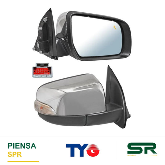 ESPEJO DERECHO ELÉCTRICO CON DESEMPAÑANTE AUTOABATIBLE CROMADO CON SENSOR DE PUNTO CIEGO CON LUZ INFERIOR FORD RANGER 2017-2021 TYG