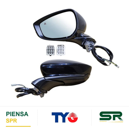 ESPEJO IZQUIERDO ELÉCTRICO 11 PINES CON DIRECCIONAL CON DESEMPAÑANTE PARA PINTAR CON SENSOR DE PUNTO CIEGO CON MEMORIA MAZDA 3 2019-2025 TYG