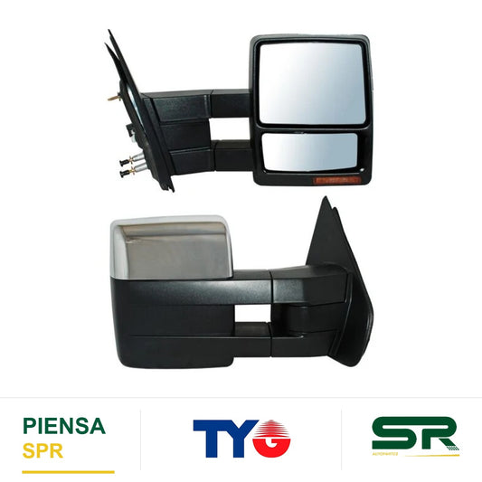 ESPEJO DERECHO ELÉCTRICO 12 PINES CON DIRECCIONAL CON DESEMPAÑANTE CROMADO CON MEMORIA CON LUZ INFERIOR FORD SUPER DUTY TELESCOPICO 2008-2016 TYG