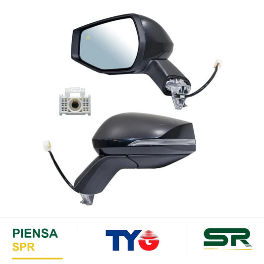 ESPEJO IZQUIERDO ELÉCTRICO 8 PINES CON DIRECCIONAL CON DESEMPAÑANTE PARA PINTAR CON SENSOR DE PUNTO CIEGO KIA SPORTAGE POROSA 2023-2025 TYG