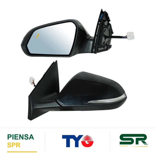 ESPEJO IZQUIERDO ELÉCTRICO 8 PINES CON DIRECCIONAL CON DESEMPAÑANTE PARA PINTAR TEXTURIZADO CON SENSOR DE PUNTO CIEGO HYUNDAI SONATA 2015-2017 TYG