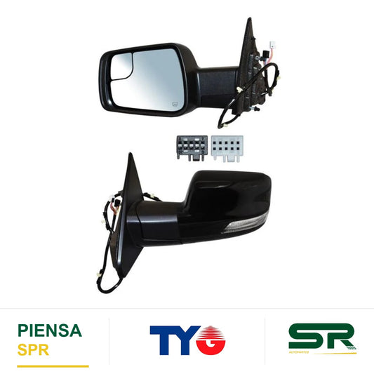 ESPEJO IZQUIERDO ELÉCTRICO CON DIRECCIONAL CON DESEMPAÑANTE PARA PINTAR CON SENSOR DE PUNTO CIEGO CON MEMORIA CON LUZ INFERIOR DODGE PU RAM C 2019-2023 / DODGE SENSOR Y 2019-2023 TYG