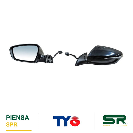 ESPEJO IZQUIERDO ELÉCTRICO 10 PINES CON DIRECCIONAL CON DESEMPAÑANTE AUTOABATIBLE PARA PINTAR CON LUZ INFERIOR KIA FORTE 2016-2018 / KIA 2014-2016 TYG