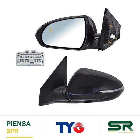 ESPEJO IZQUIERDO ELÉCTRICO 8 PINES CON DIRECCIONAL CON DESEMPAÑANTE PARA PINTAR CON SENSOR DE PUNTO CIEGO HYUNDAI ELANTRA 2019-2020 TYG