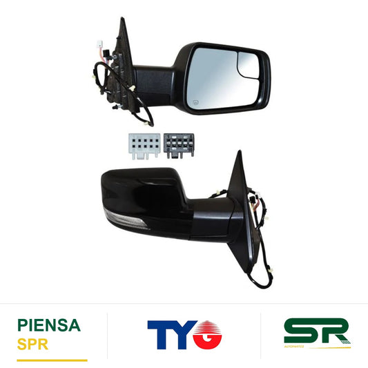 ESPEJO DERECHO ELÉCTRICO 18 PINES CON DIRECCIONAL CON DESEMPAÑANTE PARA PINTAR CON SENSOR DE PUNTO CIEGO CON MEMORIA CON LUZ INFERIOR DODGE PU RAM C 2019-2023 / DODGE SENSOR Y 2019-2023 TYG