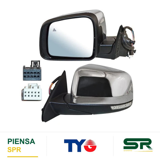 ESPEJO IZQUIERDO ELÉCTRICO 13 PINES CON DIRECCIONAL CON DESEMPAÑANTE AUTOABATIBLE CROMADO CON SENSOR DE PUNTO CIEGO CON MEMORIA JEEP GRAND CHEROKEE 2011-2017 TYG