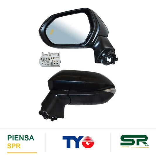 ESPEJO IZQUIERDO ELÉCTRICO 7 PINES CON DIRECCIONAL CON DESEMPAÑANTE PARA PINTAR CON SENSOR DE PUNTO CIEGO TOYOTA COROLLA 2020-2024 TYG