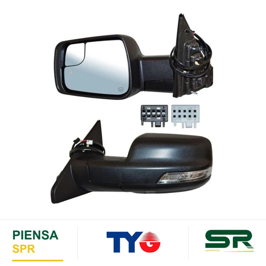 ESPEJO IZQUIERDO ELÉCTRICO 11 PINES CON DIRECCIONAL CON DESEMPAÑANTE TEXTURIZADO CON SENSOR DE PUNTO CIEGO CON LUZ INFERIOR DODGE PU RAM C 2019-2023 / DODGE SENSOR Y 2019-2023 TYG