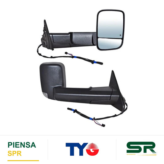 ESPEJO DERECHO ELÉCTRICO 9 PINES CON DIRECCIONAL TEXTURIZADO CON SENSOR DE PUNTO CIEGO CON LUZ INFERIOR DODGE PU RAM LINEA NUEVA TELESCOPICO 2019-2022 TYG