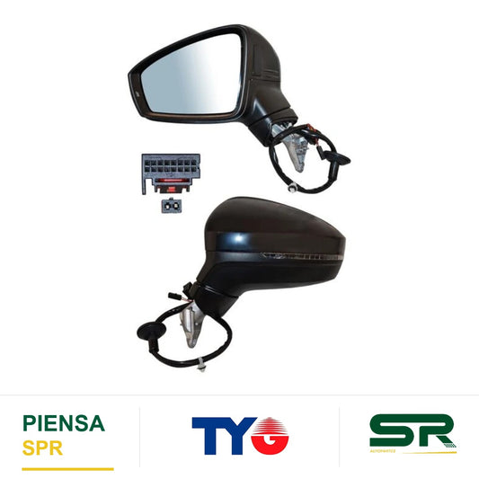 ESPEJO IZQUIERDO ELÉCTRICO 15 PINES CON DESEMPAÑANTE PARA PINTAR CON SENSOR DE PUNTO CIEGO CON MEMORIA CON LUZ INFERIOR VOLKSWAGEN TIGUAN CON DIRECC C 2020-2022 / VOLKSWAGEN SENSOR PUNTO CIEGO 2020-2022 TYG
