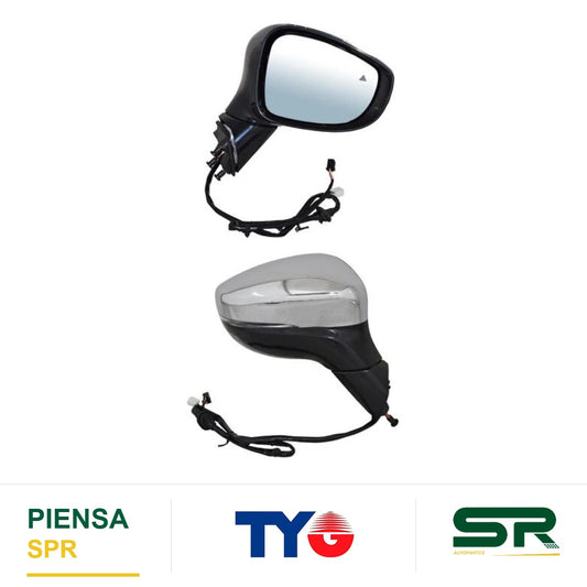 ESPEJO DERECHO ELÉCTRICO 9 PINES CON DIRECCIONAL CON DESEMPAÑANTE CROMADO BASE NEGRA CON SENSOR DE PUNTO CIEGO CHRYSLER PACIFICA 2017-2022 TYG