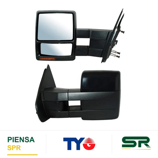 ESPEJO IZQUIERDO ELÉCTRICO 8 PINES CON DIRECCIONAL CON DESEMPAÑANTE PARA PINTAR CON LUZ INFERIOR FORD SUPER DUTY TELESCOPICO 2008-2016 TYG