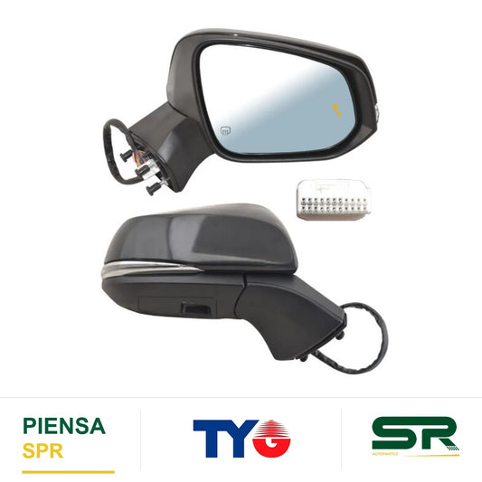 ESPEJO DERECHO ELÉCTRICO 14 PINES CON DESEMPAÑANTE AUTOABATIBLE PARA PINTAR CON SENSOR DE PUNTO CIEGO CON MEMORIA CON LUZ INFERIOR TOYOTA SIENNA LE C 2021-2025 / TOYOTA DIRREC 2021-2025 TYG