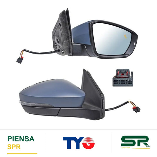 ESPEJO DERECHO ELÉCTRICO 8 PINES CON DIRECCIONAL CON DESEMPAÑANTE PARA PINTAR CON SENSOR DE PUNTO CIEGO VOLKSWAGEN TCROSS 2020-2021 TYG