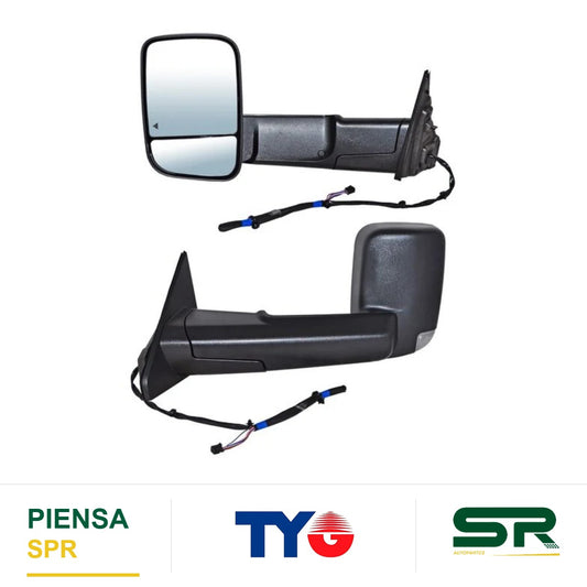 ESPEJO IZQUIERDO ELÉCTRICO 9 PINES CON DIRECCIONAL TEXTURIZADO CON SENSOR DE PUNTO CIEGO CON LUZ INFERIOR DODGE PU RAM LINEA NUEVA TELESCOPICO 2019-2022 TYG