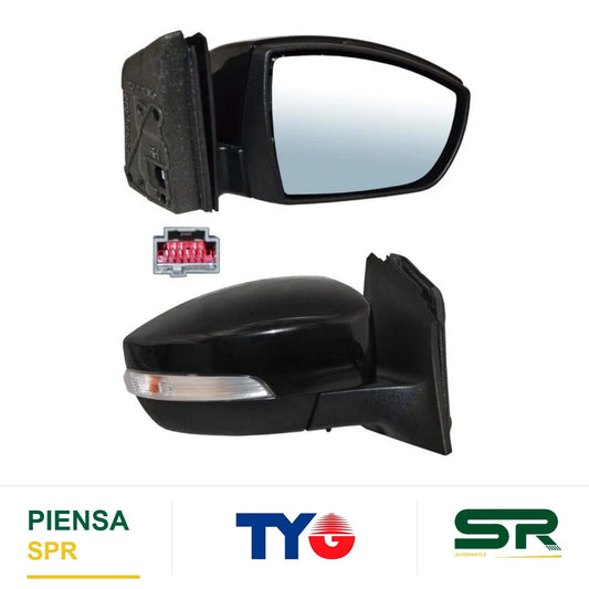 ESPEJO DERECHO ELÉCTRICO 11 PINES CON DIRECCIONAL CON DESEMPAÑANTE PARA PINTAR CON SENSOR DE PUNTO CIEGO CON LUZ INFERIOR FORD FOCUS Y TEMP 2015-2017 TYG