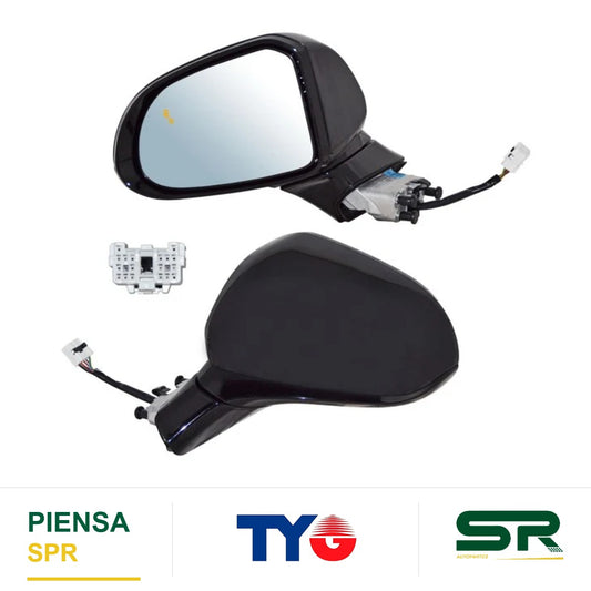 ESPEJO IZQUIERDO ELÉCTRICO 8 PINES CON DESEMPAÑANTE PARA PINTAR CON SENSOR DE PUNTO CIEGO CON LUZ INFERIOR HYUNDAI SANTA FE 2019-2020 TYG