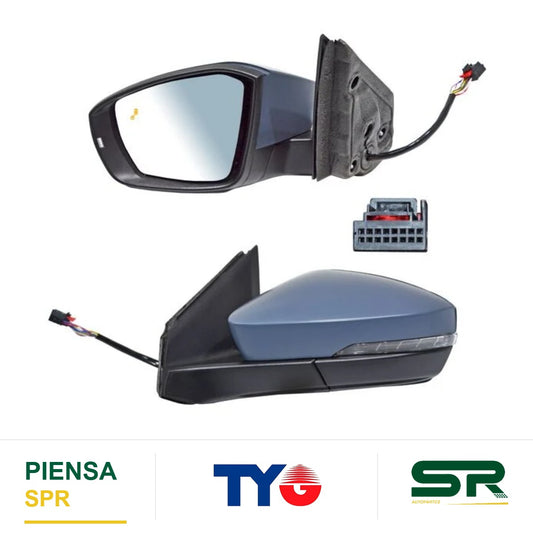 ESPEJO DERECHO ELÉCTRICO 14 PINES CON DIRECCIONAL CON DESEMPAÑANTE AUTOABATIBLE PARA PINTAR CON SENSOR DE PUNTO CIEGO VOLKSWAGEN TCROSS 2020-2021 TYG