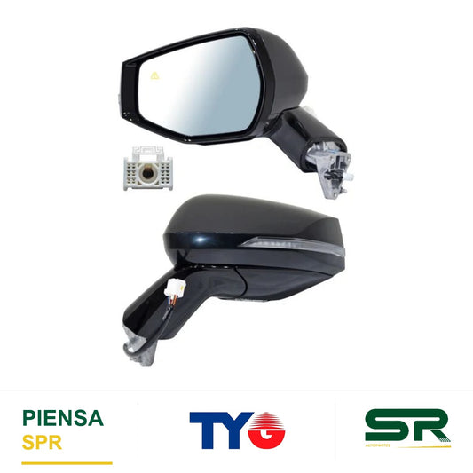 ESPEJO IZQUIERDO ELÉCTRICO 8 PINES CON DIRECCIONAL CON DESEMPAÑANTE PARA PINTAR BASE NEGRA CON SENSOR DE PUNTO CIEGO KIA SPORTAGE 2023-2025 TYG