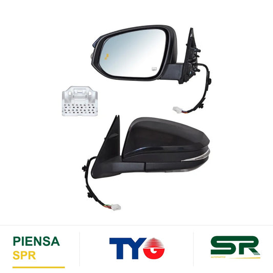 ESPEJO IZQUIERDO ELÉCTRICO 12 PINES CON DIRECCIONAL CON SENSOR DE PUNTO CIEGO CON MEMORIA CON LUZ INFERIOR TOYOTA HIGHLANDER 2017-2019 TYG