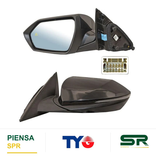 ESPEJO IZQUIERDO ELÉCTRICO 8 PINES CON DIRECCIONAL CON DESEMPAÑANTE PARA PINTAR CON SENSOR DE PUNTO CIEGO HYUNDAI ELANTRA 2021-2024 TYG