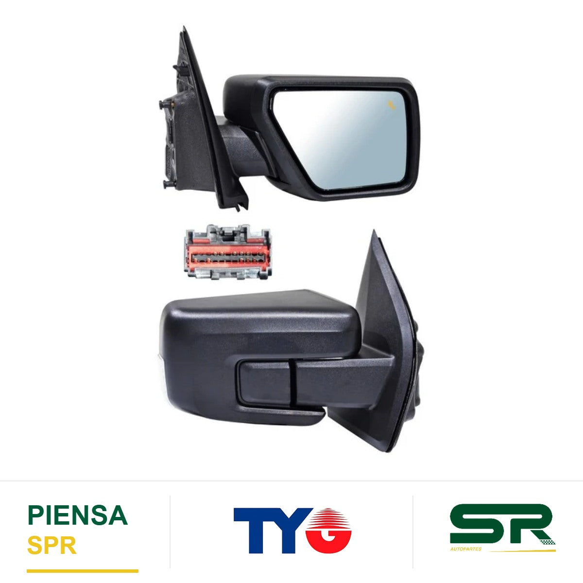ESPEJO DERECHO PICKUP F150 ELÉCTRICO POROSO CON DIRECCIONAL CON DESEMPAÑANTE CON LUZ INFERIOR CON SENS PUNTO CIEGO CON SENS TEMP 13 PINES FORD 2021-2024 TYG