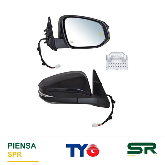 ESPEJO DERECHO ELÉCTRICO 12 PINES CON DIRECCIONAL CON SENSOR DE PUNTO CIEGO CON MEMORIA CON LUZ INFERIOR TOYOTA HIGHLANDER 2017-2019 TYG