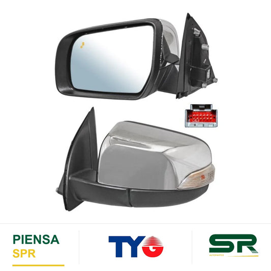 ESPEJO IZQUIERDO ELÉCTRICO CON DESEMPAÑANTE AUTOABATIBLE CROMADO CON SENSOR DE PUNTO CIEGO CON LUZ INFERIOR FORD RANGER 2017-2021 TYG