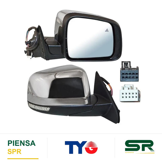 ESPEJO DERECHO ELÉCTRICO 13 PINES CON DIRECCIONAL CON DESEMPAÑANTE AUTOABATIBLE CROMADO CON SENSOR DE PUNTO CIEGO CON MEMORIA JEEP GRAND CHEROKEE 2011-2017 TYG