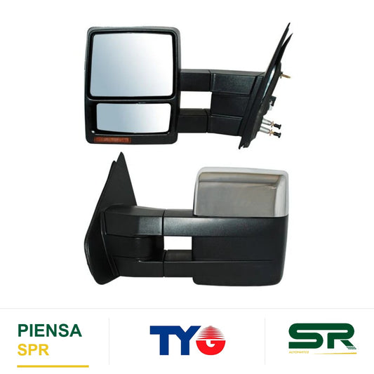 ESPEJO IZQUIERDO ELÉCTRICO 12 PINES CON DIRECCIONAL CON DESEMPAÑANTE CROMADO CON MEMORIA CON LUZ INFERIOR FORD SUPER DUTY TELESCOPICO 2008-2016 TYG