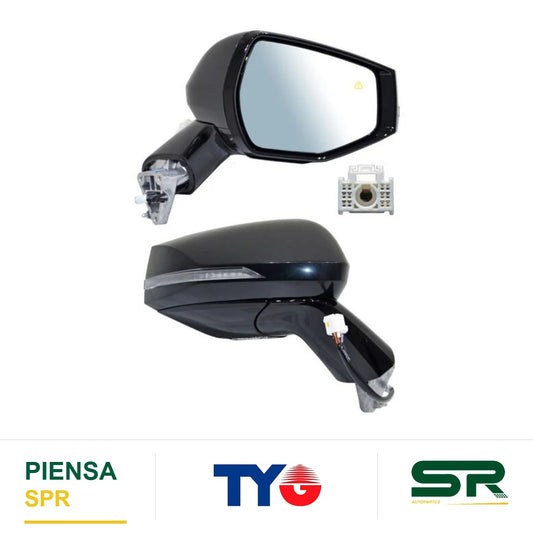 ESPEJO DERECHO ELÉCTRICO 8 PINES CON DIRECCIONAL CON DESEMPAÑANTE PARA PINTAR BASE NEGRA CON SENSOR DE PUNTO CIEGO KIA SPORTAGE 2023-2025 TYG