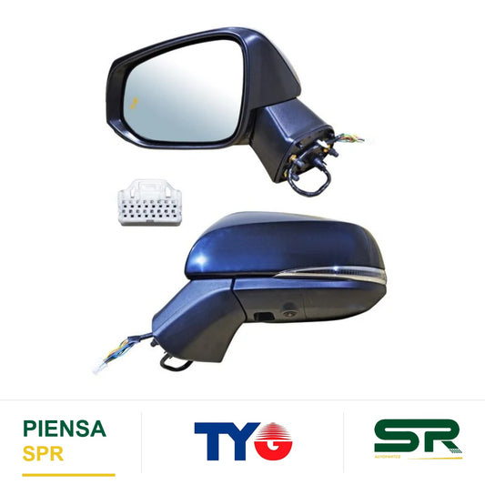 ESPEJO IZQUIERDO ELÉCTRICO 14 PINES CON DIRECCIONAL CON DESEMPAÑANTE PARA PINTAR CON SENSOR DE PUNTO CIEGO CON CÁMARA CON LUZ INFERIOR TOYOTA RAV4 2019-2024 TYG