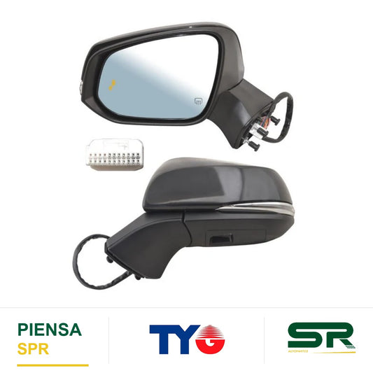ESPEJO IZQUIERDO ELÉCTRICO 14 PINES CON DESEMPAÑANTE AUTOABATIBLE PARA PINTAR CON SENSOR DE PUNTO CIEGO CON MEMORIA CON LUZ INFERIOR TOYOTA SIENNA LE C 2021-2025 / TOYOTA DIRREC 2021-2025 TYG