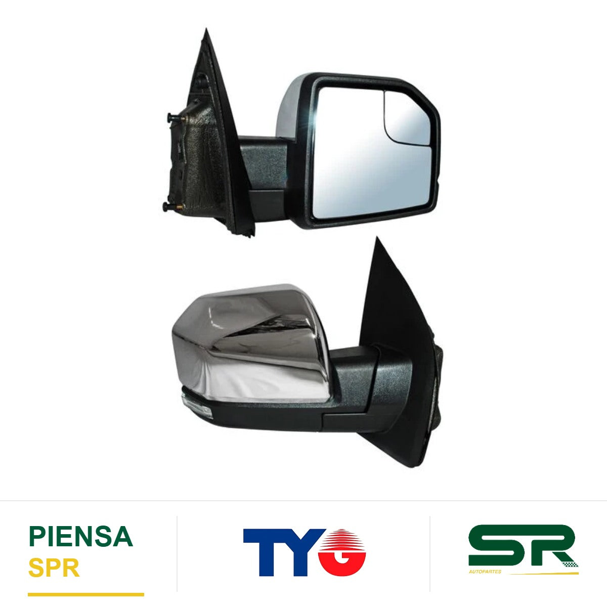 ESPEJO DERECHO PICKUP ELÉCTRICO CROM CON LUZ INFERIOR LED CON MEM CON DIRECCIONAL CON DESEMPAÑANTE CON PUNTO CIEGO AUTOABATIBLE 15 PINES FORD / F150 2015-2020 TYG