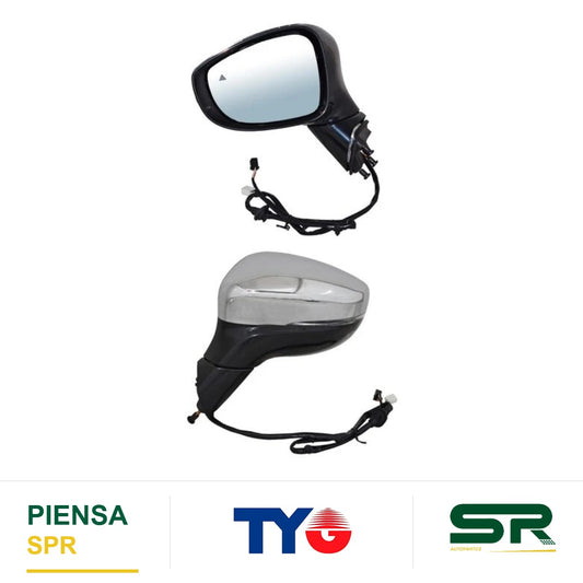 ESPEJO IZQUIERDO ELÉCTRICO 9 PINES CON DIRECCIONAL CON DESEMPAÑANTE CROMADO BASE NEGRA CON SENSOR DE PUNTO CIEGO CHRYSLER PACIFICA 2017-2022 TYG