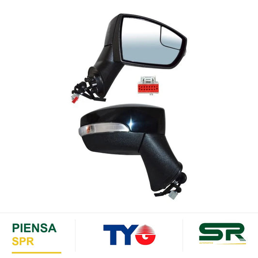 ESPEJO DERECHO ELÉCTRICO 7 PINES CON DIRECCIONAL CON DESEMPAÑANTE PARA PINTAR CON SENSOR DE PUNTO CIEGO FORD ECOSPORT 2018-2021 TYG