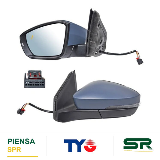ESPEJO IZQUIERDO ELÉCTRICO 8 PINES CON DIRECCIONAL CON DESEMPAÑANTE PARA PINTAR CON SENSOR DE PUNTO CIEGO VOLKSWAGEN TCROSS 2020-2021 TYG