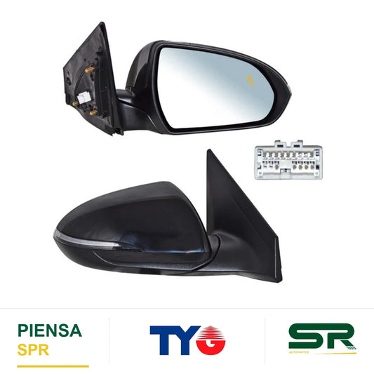 ESPEJO DERECHO ELÉCTRICO 12 PINES CON DIRECCIONAL CON DESEMPAÑANTE PARA PINTAR CON SENSOR DE PUNTO CIEGO CON MEMORIA HYUNDAI ELANTRA 2019-2020 TYG