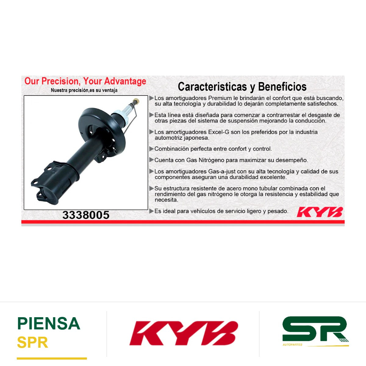 AMORTIGUADOR DELANTERO IZQUIERDO GAS EXCEL-G PEUGEOT 2008 (2014-2016). TODOS KYB