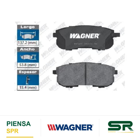BALATA CERÁMICA DELANTERA INFINITI G35 2003-2005 / I35 2002-2004 / NISSAN ALTIMA 2002-2013 / CUBE 2009-2014 / JUKE 2011-2015 / MAXIMA 2000-2003 / SENTRA 2007-2019 / VERSA 2007-2012 / SUZUKI SX4 2007-2012 WAGNER