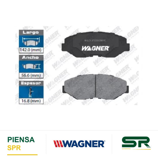 BALATA SEMIMETÁLICA DELANTERA ACURA ILX 2013-2015 / HONDA ACCORD 2004-2007 2011-2017 / CIVIC 2013-2021 / CR-V 2002-2006 2012-2016 / CR-Z 16 / ELEMENT 2003-2011 / FIT 2013-2014 / PILOT 2004-2008 WAGNER