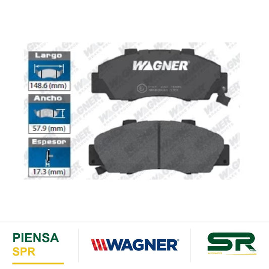 BALATA SEMIMETÁLICA DELANTERA HONDA ACCORD 1999-2002 / ACCORD COUPE 2000-2001 / ACCORD SEDAN 1997-2002 / CRV 1997-2001 / EX V6 1999-2001 / ODYSSEY 1995-1998, PRELUDE 1996-2001 / PRELUDE SR 93 / ISUZU OASIS 1996-1998 WAGNER